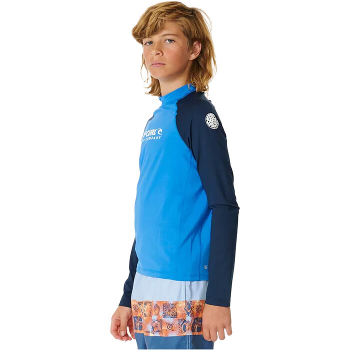 2024 Rip Curl Junior Shock UPF Long Sleeve Lycra Vest 123BRV - Blue Gum